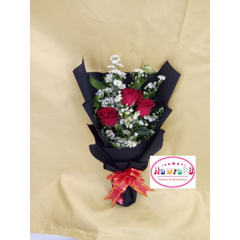 Buket Bunga Mawar Asli untuk Hadiah Wisuda, Isi 3 Tangkai dengan Kartu Ucapan Gratis