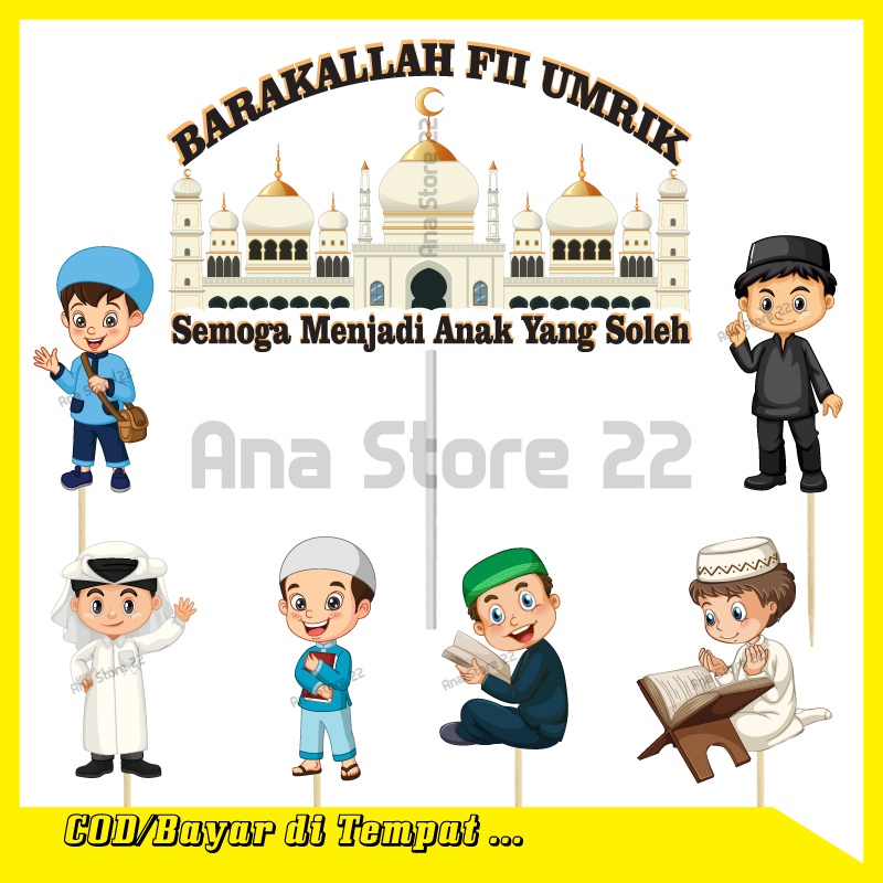 

TOPPER CAKE HAPPY BIRTHDAY BARAKALLAH FII UMRIK KUE ULANG TAHUN KARAKTER ANAK SANTRI LAKI LAKI