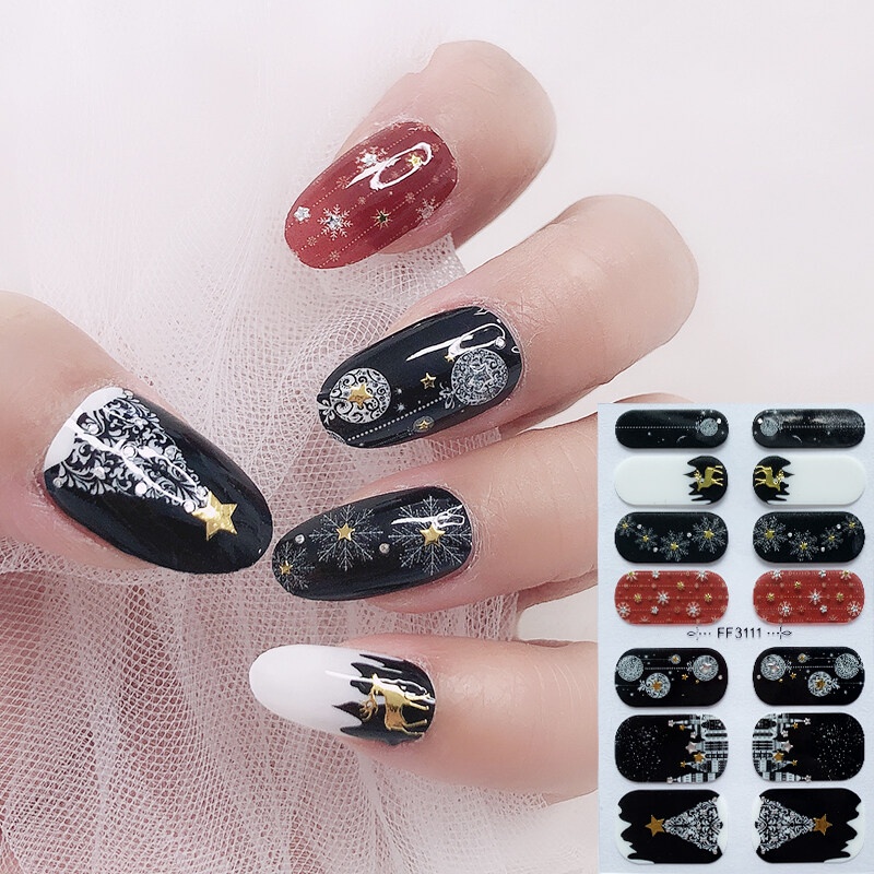 FF 14Pcs/Set Stiker Kuku 3d Desain Bermotif High End Berlian Mutiara Permata Warna-Warni Untuk Tempel Tahan Air Tahan Lama Menicure Stickers Korea Self Adhesive Fashion Sticker kuku Full Aksesoris Dapat Kupas Mudah Digunakan Dan Dilepas Anti Air Nail Art