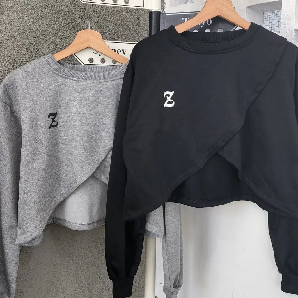 Sweater Wanita | Z sling Crop Sweater Fashion Style Korea | Sweater Sweatshirt Baju Korean