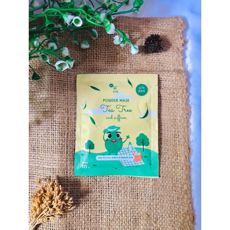 SYB Powder Mask / Masker organik yang dapat mengatasi semua permasalahan kulit wajah bisa untuk mencerahkan, menghilangkan bekas jerawat, mengecilkan pori pori, menglowingkan, menghaluskan dan harganya murah meriah bestsaller