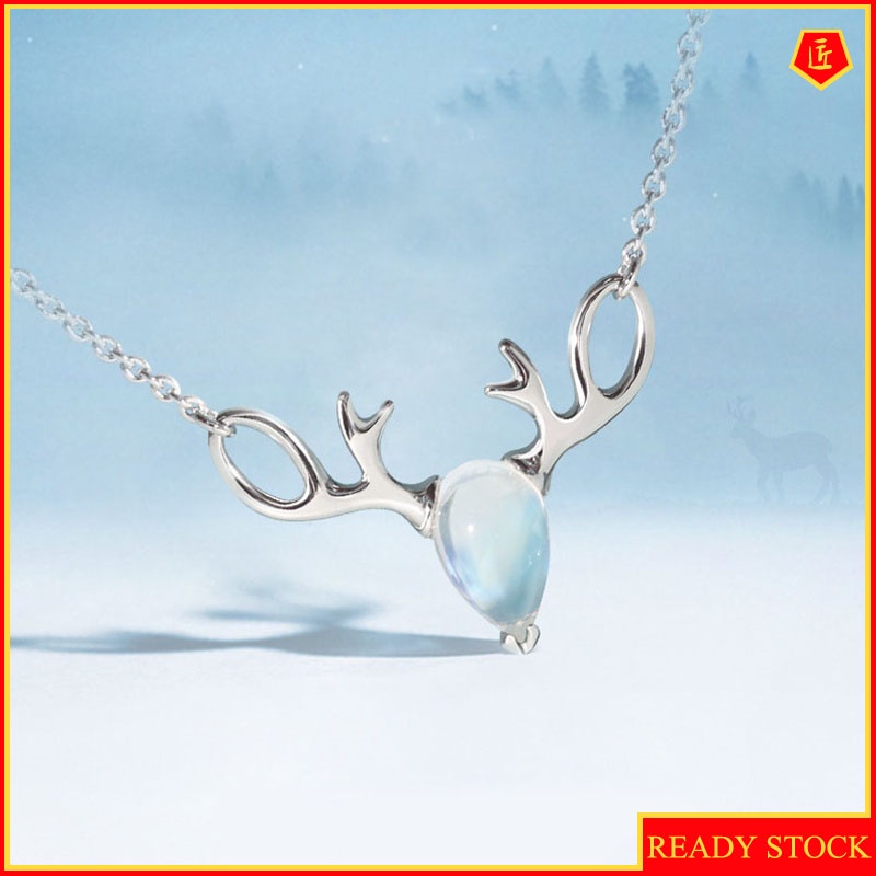 [Ready Stock]S925 Elk Necklace Women's Japanese and Korean Style Moonstone Pendant Simple Design