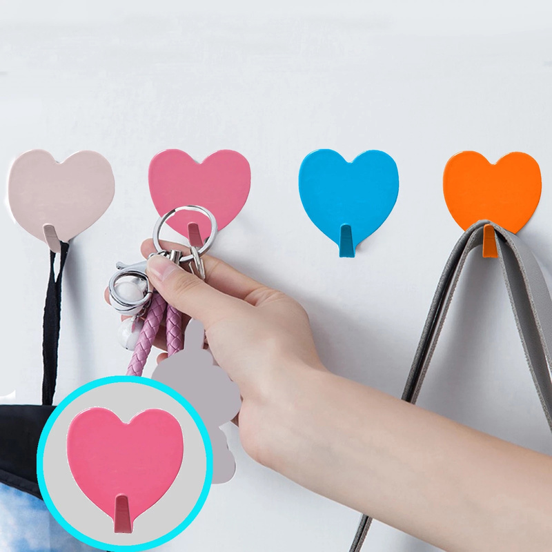 Stainless Steel Colored Love-heart Shape Sticky Hooks Household / Wall Mounted Simple Bathroom Kitchen Bag Hats Towels Key Storage Holder / Multifunction Wall Racks