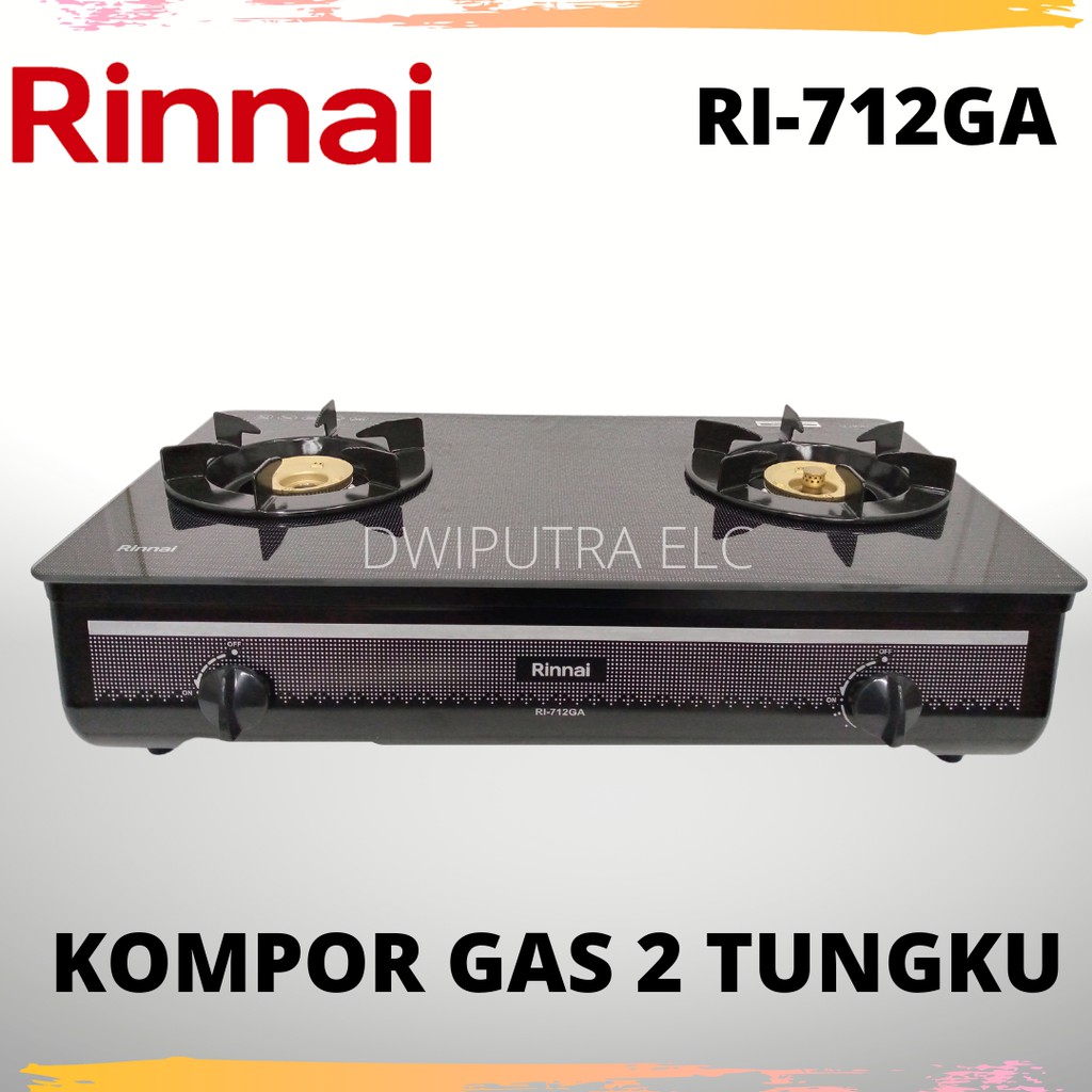 KOMPOR GAS RINNAI 2 TUNGKU 712 GA API LILIN TOP PLATE PAN ANTI SLIP TEMPERED GLASS BY SCHOTT GLASS