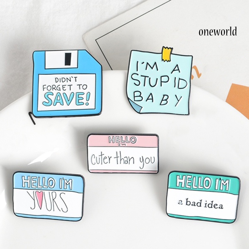 OW@ Funny Dialogue Message Notes Memory Card Enamel Brooch Pin Denim Jacket Badge