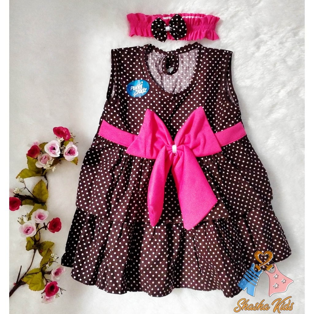 [S-09] Baju Bayi Perempuan /Dress Bayi  Perempuan Planet Kids model pita cantik  Murah   0-6 bln Bonus BANDANA