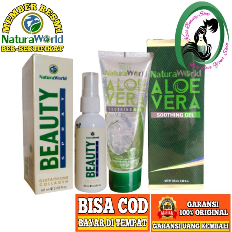 PAKET KINCLONG NATURA ALOE VERA GEL dan NATURA BEAUTY SPRAY ORIGINAL 100% MEMBER RESMI NARURA WORLD