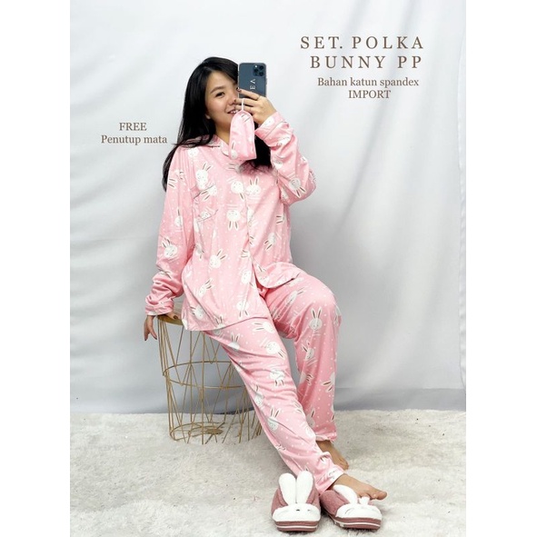 MDLV ~ Set Baju Tidur Bunny Polka PP Set Baju Tidur Piyama Dewasa Celana Panjang Fashion Wanita