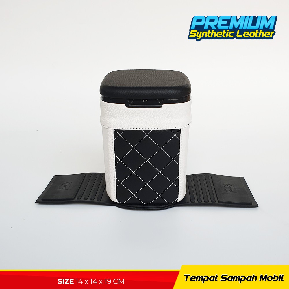 Tempat Sampah Mobil Kulit Premium - Hitam Putih Wajik