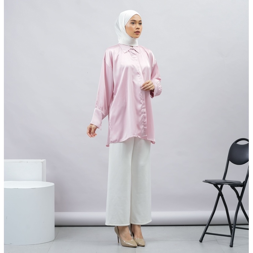 KEMEJA SILK SATIN NIA DAILY OFFICE LONG SHIRT PREMIUM B508 CO