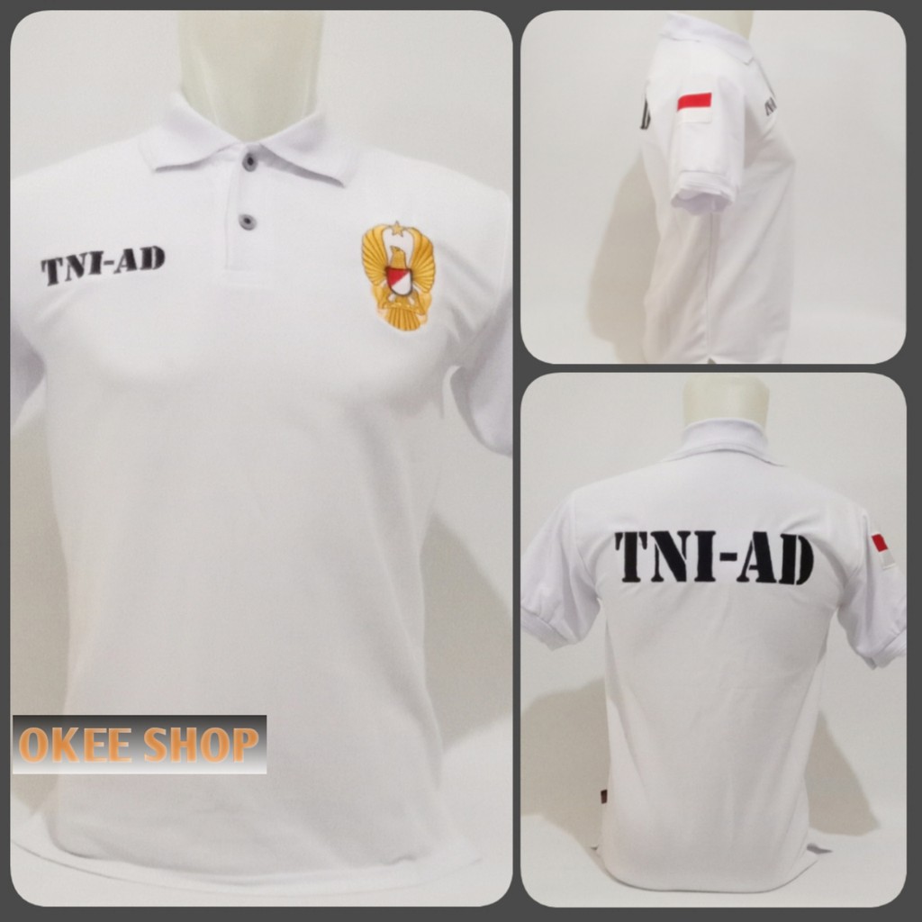 Baju Kaos Kerah  PENDEK Putih  TNI AD