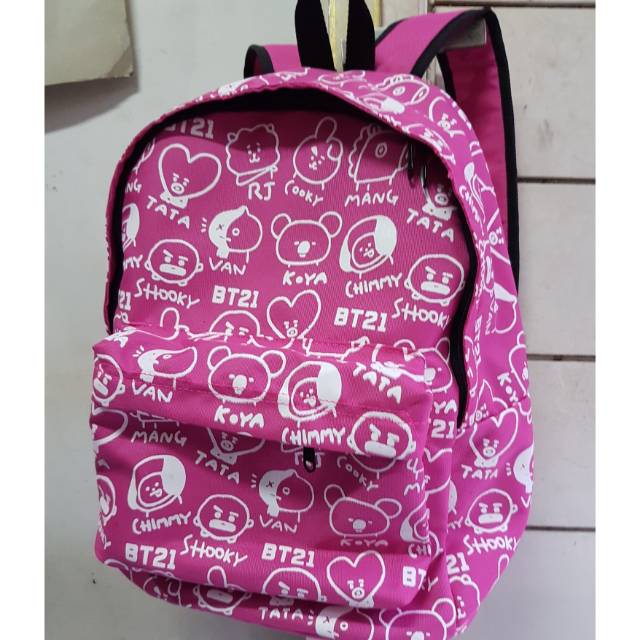 Tas BT21 backpack characters bangtan boys kpop full print ransel pink