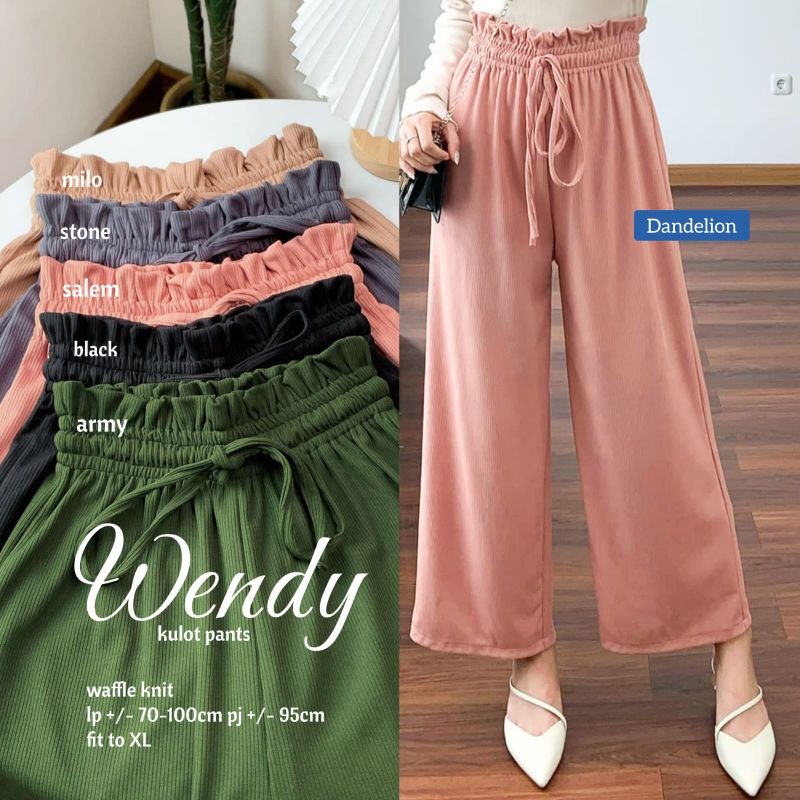 Wendy kulot, bahan Waffle knit, Lp.±70-100 Pj.±95 full karet pinggang, by Dandelion