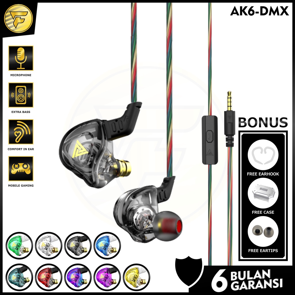 QKZ AK6 DMX earphone Sport HIFI BASS stereo music telfon headset dengan mic original