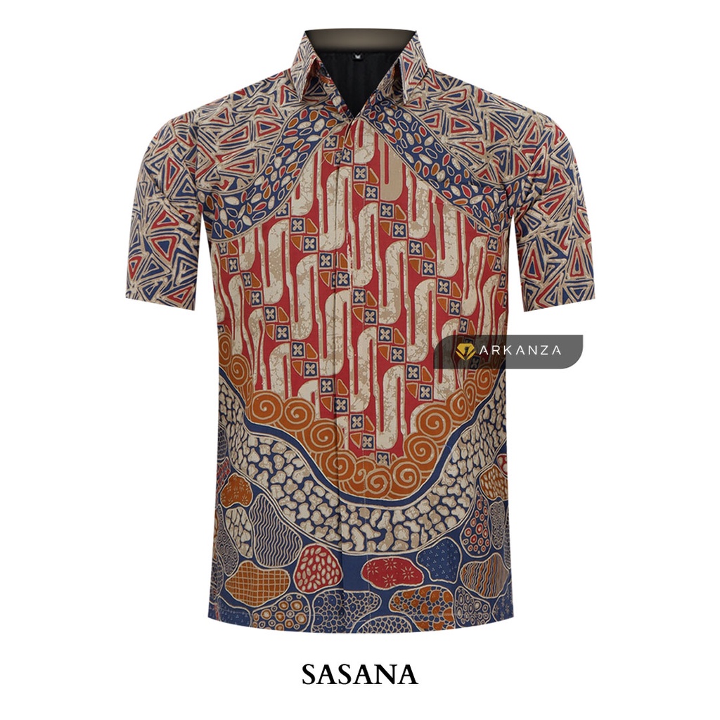 BATIK ARKANZA Motif SASANA Hem Atasan Kemeja Baju Batik Pria Cowok Laki Laki Slimfit Full Lapis Furing Lengan Panjang