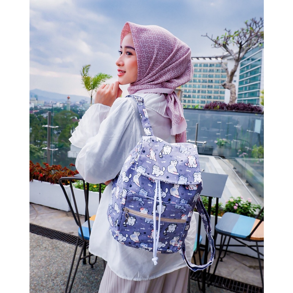 RANSEL SERUT KUCING UNGU // taskanvasbdg - tas kanvas fashion - tas ransel wanita - tas wanita - tas lucu - cewe