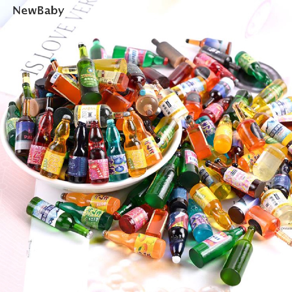 Newbaby 20Pcs / Set Mainan Miniatur Botol Minuman Skala 1: 12 1: 6 Untuk Aksesoris Dapur Rumah Boneka