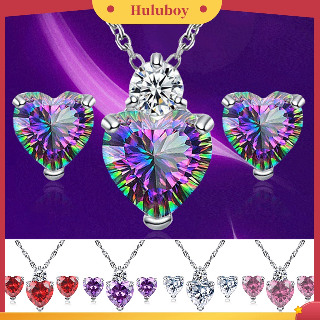 Hu Hu Hu Hu Hu Alat Bantu Pasang Kacamata♡ 1 Set Kalung Anting Liontin Hati Aksen Berlian Imitasi Berkilau Tahan Lama Untuk Pernikahan