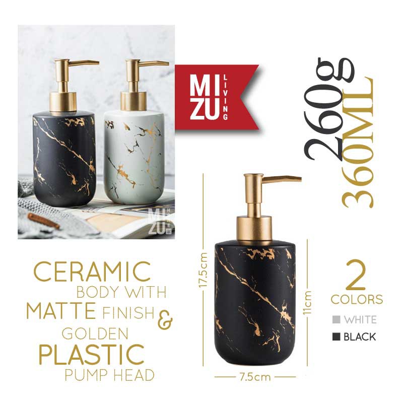 SYLI Refill Pump Bottle Marble Motif Ceramic Soap Dispenser Botol Sabun Cair Keramik Motif Marmer