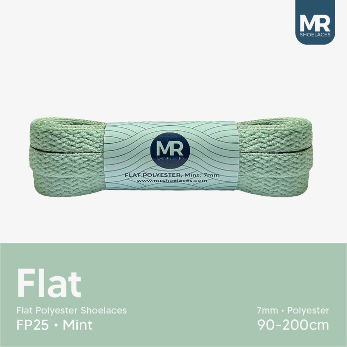 MR Shoelaces FP25 Hijau Mint Tali Sepatu Pipih Flat 7mm 90cm 100cm 120cm 130cm 140cm 150cm 180cm 200cm