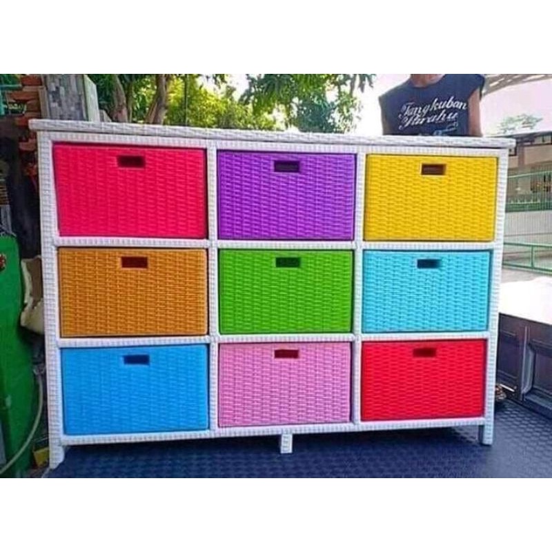 lemari laci rotan sintetis 9 ruang