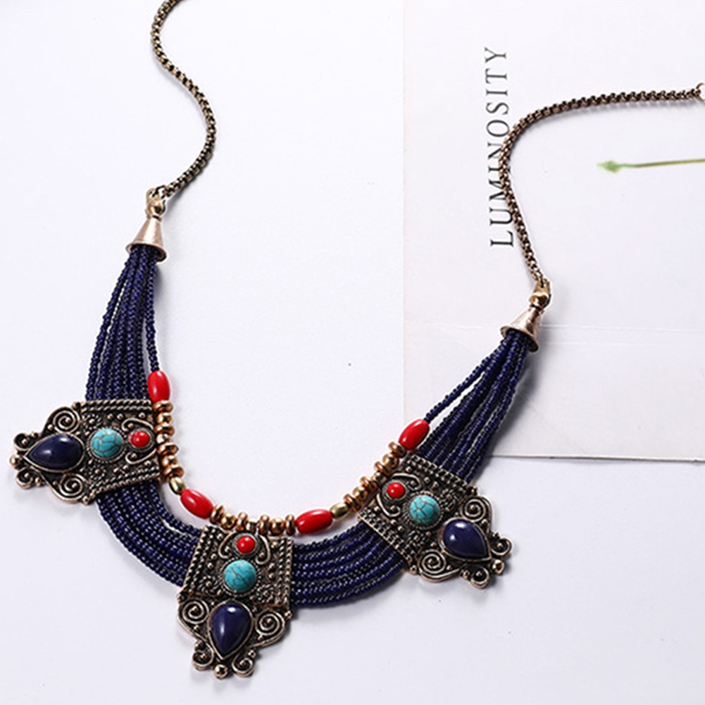 Hu Hu Hu Hu Hu Alat Bantu Pasang Kacamata♡ Kalung Rantai Multilayer Aksen Manik-Manik Berlian Imitasi Gaya Boho Untuk Wanita