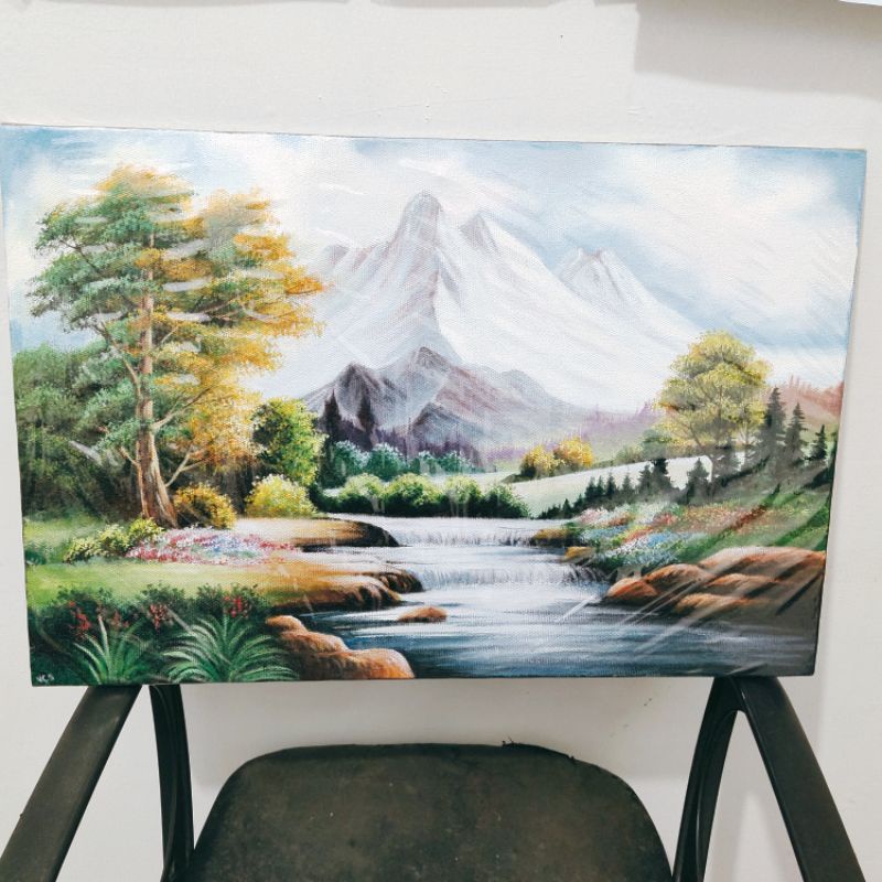 lukisan tangan kanvas pemandangan alam dekorasi dinding