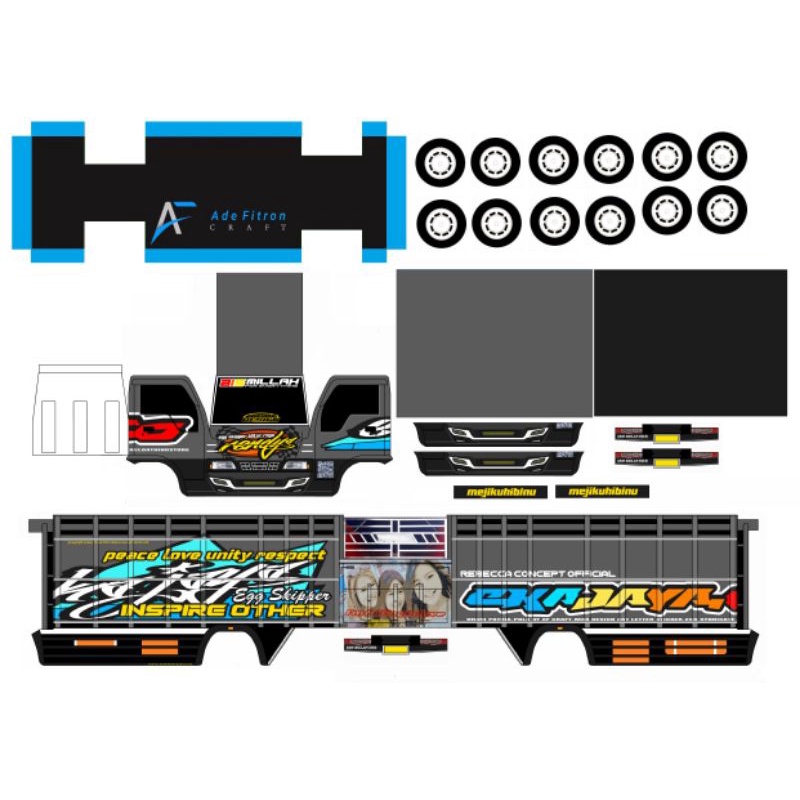 Stiker Pola PaperCraft Truk Oleng Eka Jaya NKR Mbois Ukuran Mini P.20cm L.5,5cm T.10cm