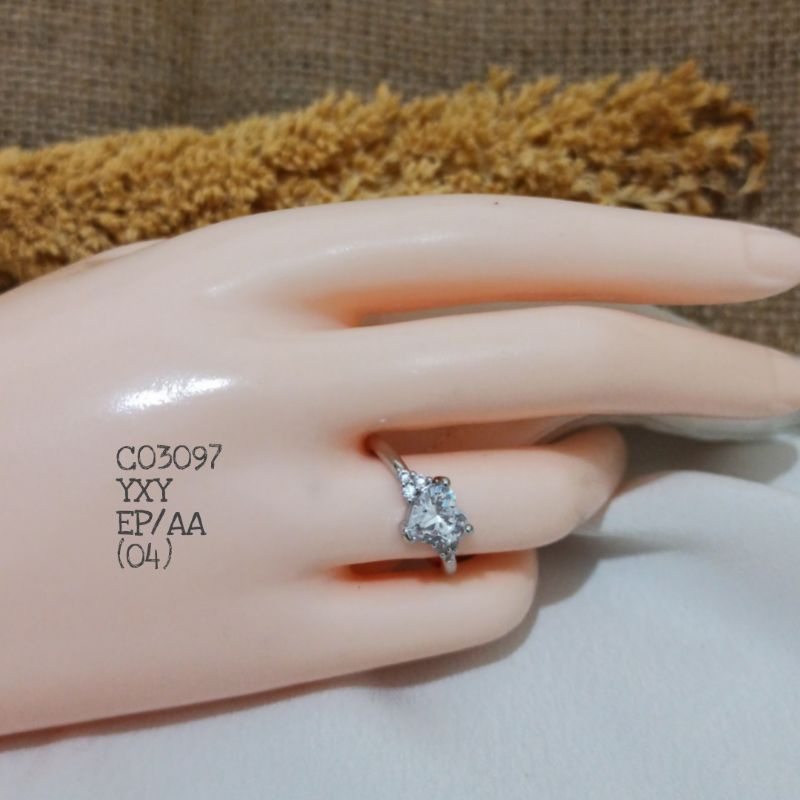 Cincin Yaxiya Mata Zircon Mewah Warna Silver C03097