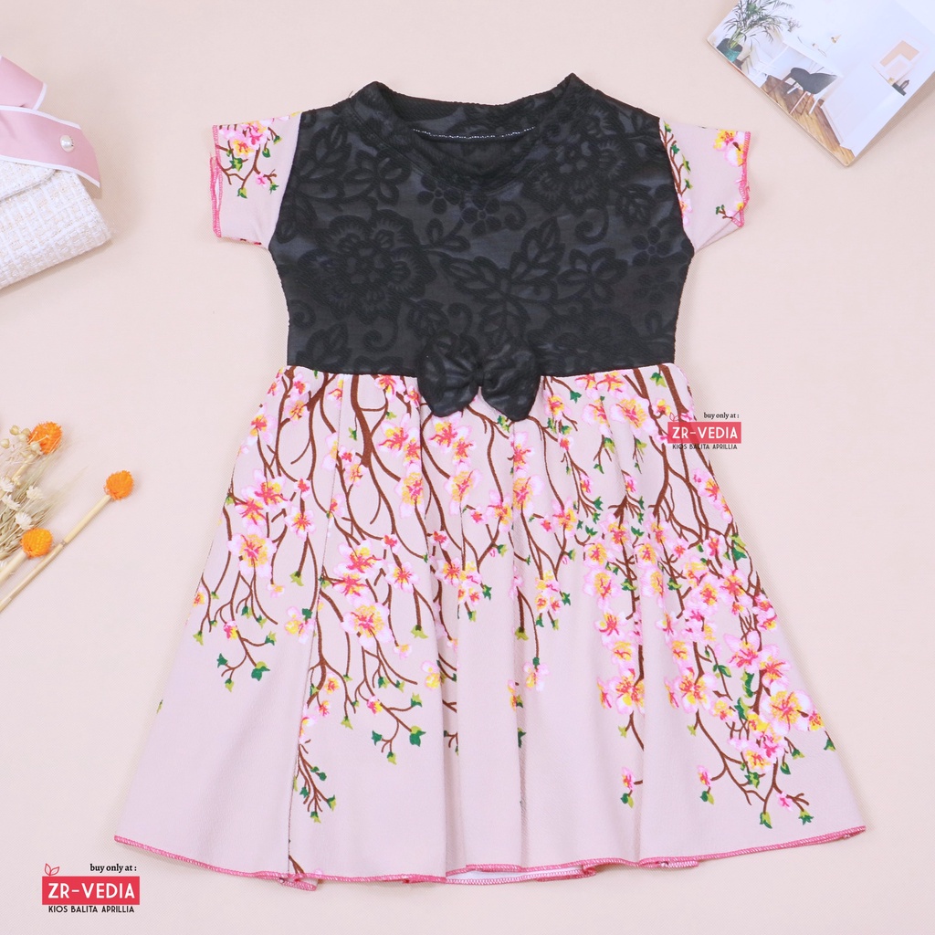 Dress Lunna uk 5 Tahun / Dres Motif Lengan Murah Pesta Baju Import Gaun Pesta Balita Anak Perempuan