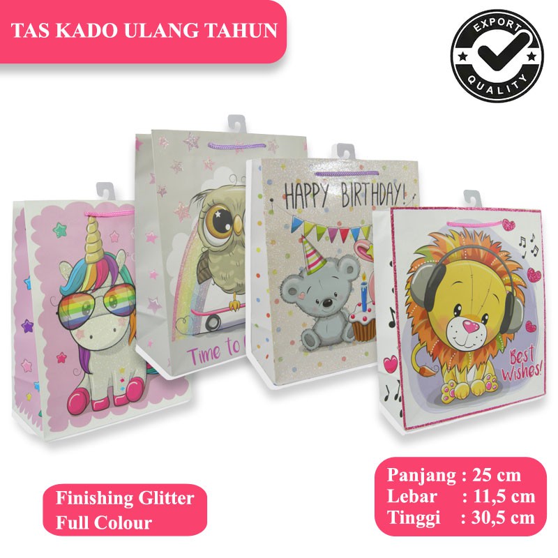 

TAS KERTAS KADO ULANG TAHUN ANAK FULL PRINTING | PAPERBAG MOTIF BITRHDAY GLITTER