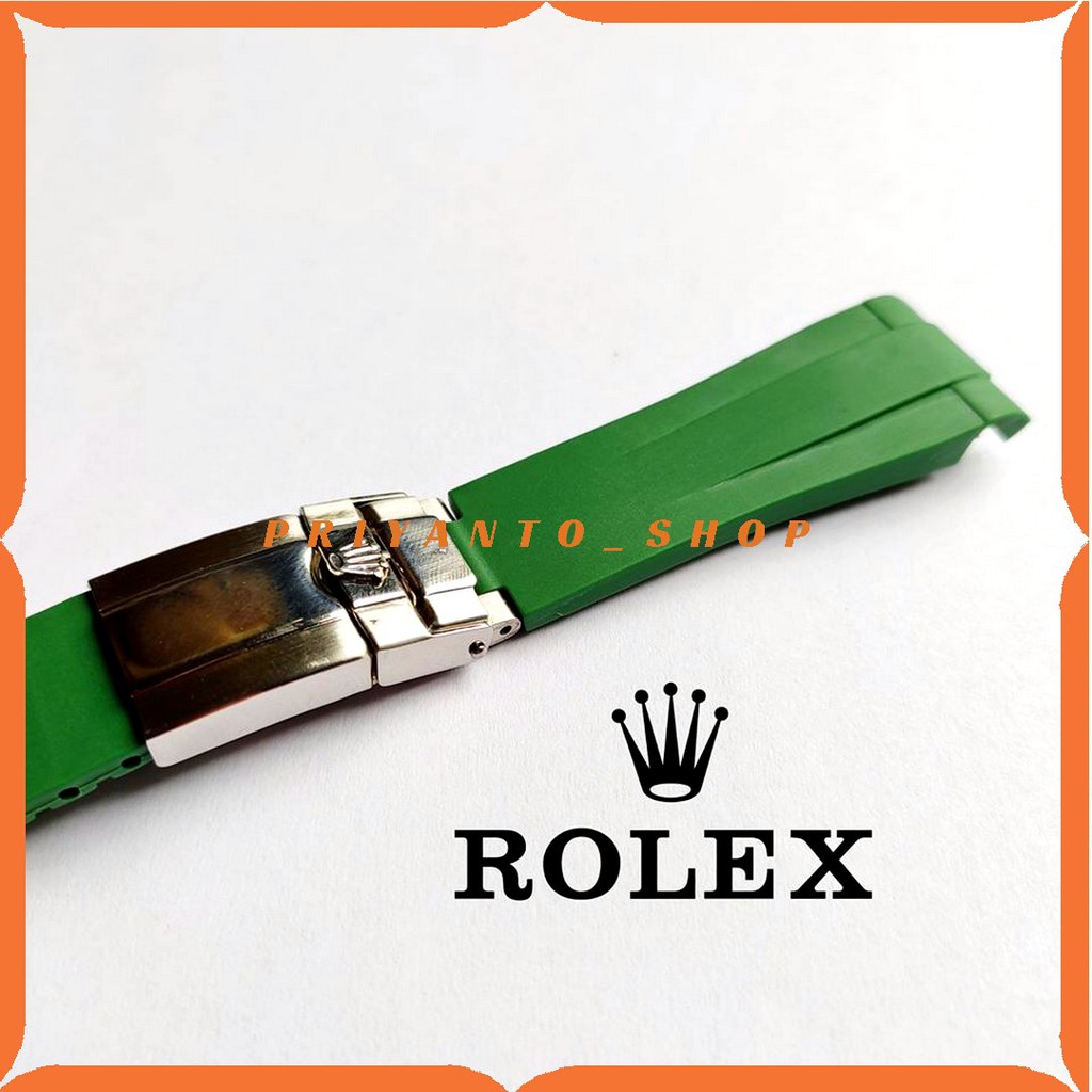 TALI JAM TANGAN ROLEX RUBBER FULL SET 20MM GREEN RUBBER WATCH