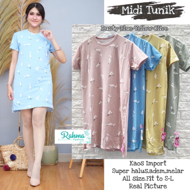 Midi tunik kaos import Real Picture