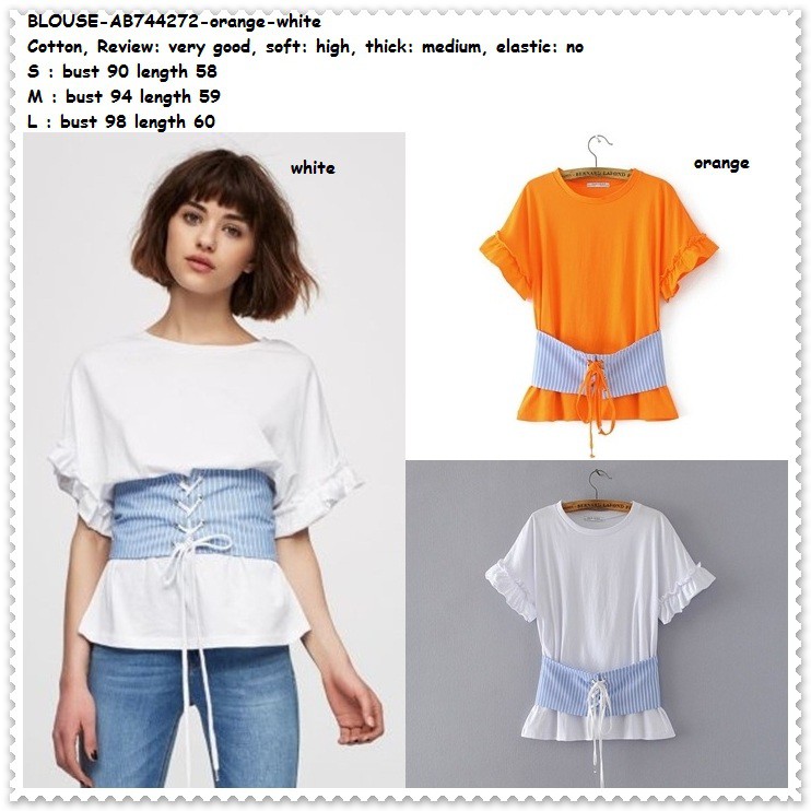 Baju Atasan Blouse Wanita Korea Import AB744272 Putih White Orange