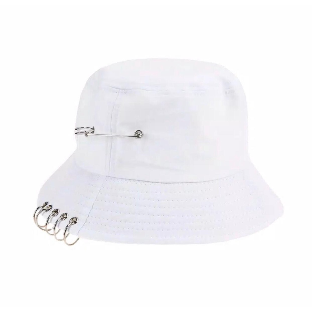 (COD)Topi bucket ring Fashion Uniseks Wanita Pin Cincin Besi Topi Ember Hip Hop Topi Matahari Lipat Kasual