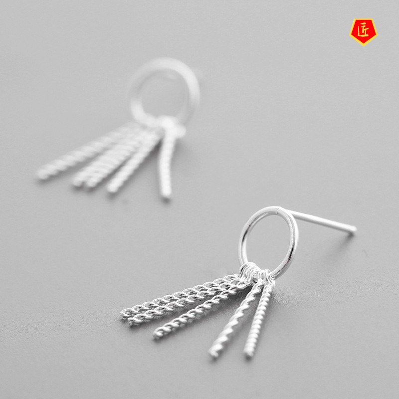 [Ready Stock]Circle Tassel Long Earrings Temperament Personality