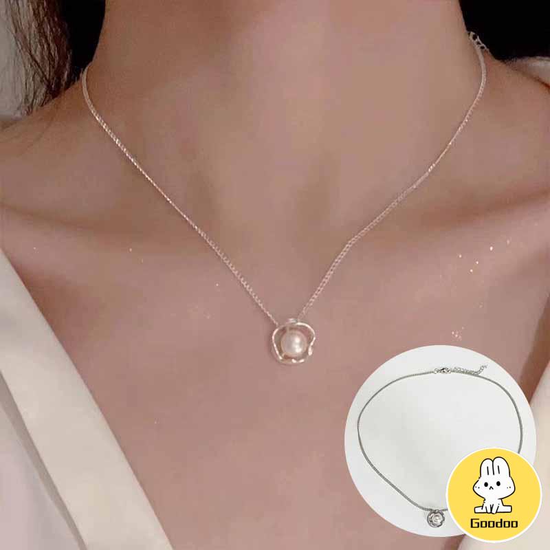 Kalung Rantai Liontin Bunga Mawar Hollow Hias Mutiara Imitasi Mewah Untuk Wanita XIA.ID -Doo