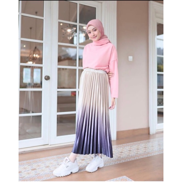 ( Bisa COD ) Rok Bludru velvet Super Gradasi/motif zigzag import Korea(panjang 90cm)-4