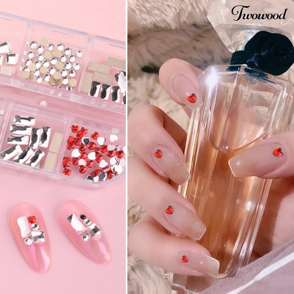 1 Kotak 6 Grids Berlian Imitasi Aneka Bentuk 3D Untuk Aksesoris Nail Art