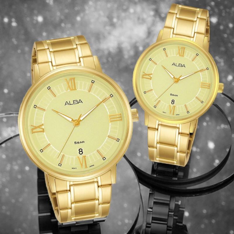 JAM TANGAN RANTAI COUPLE / JAM TANGAN RANTAI PASANGAN TANGGAL AKTIF