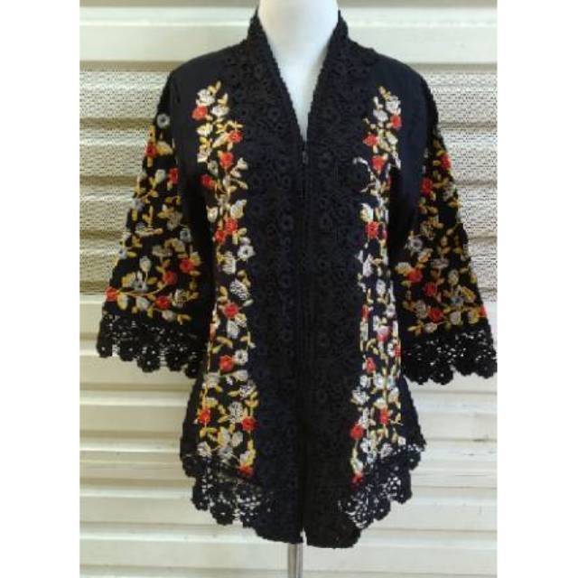 Kebaya Encim Senada modern katun kombinasi brukat import full bordir hitam