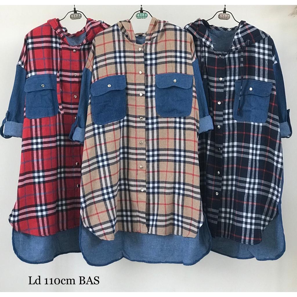 LONG TUNIK KEMEJA KOTAK KOTAK IMPORT