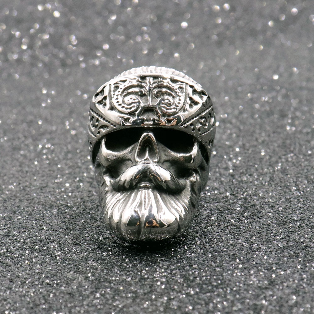 Cincin Alloy Desain Kumisjenggot Tribal Gaya Vintage Rock Untuk Pria