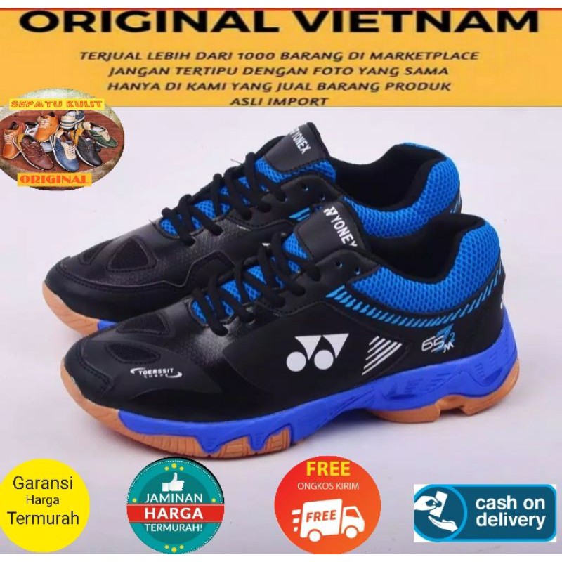 (COD) SEPATU OLAHRAGA BADMINTON YONEX MENS POWER CUSHION 6 BLACK BLUE