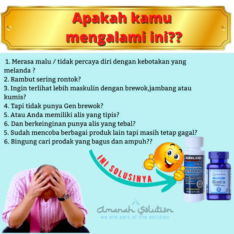 [PAKET HEMAT] KIRKLAND MINOXIDIL 5% 60ML &amp; BIOTIN 7500 MCG | OBAT PENUMBUH RAMBUT BOTAK | OBAT PENUMBUH BREWOK