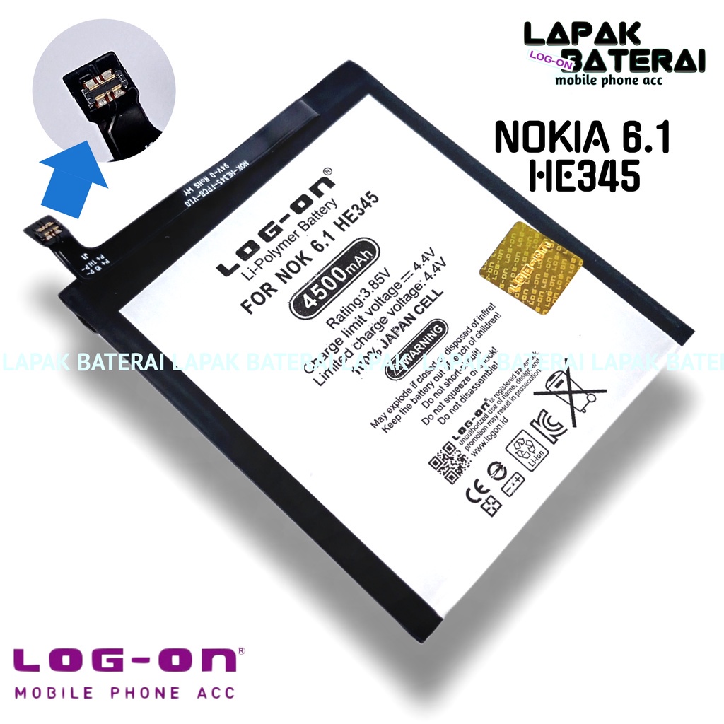 LOG - ON Baterai Nokia 6.1 HE345 | TA-1043 / TA-1045 / TA01050 / TA-1054 / TA-1068 Double IC protection Battery Batre