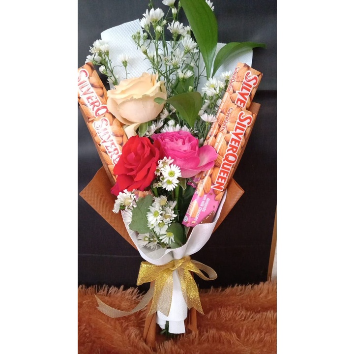 HAND BUKET BUNGA ASLI DAN COKLAT