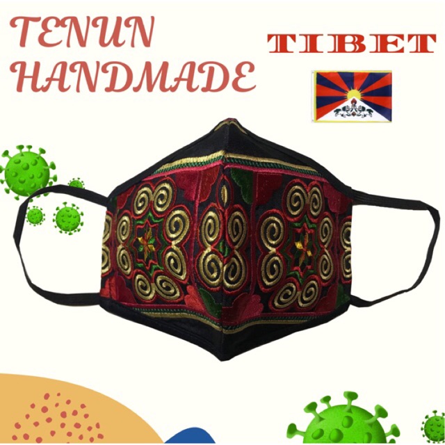 Masker KAIN 4 PLY MASKER ETNIK BORDIR TIBET MASKER ETNIK TENUN AKSESORIS PENGENDARA FASHION OTOMOTIF