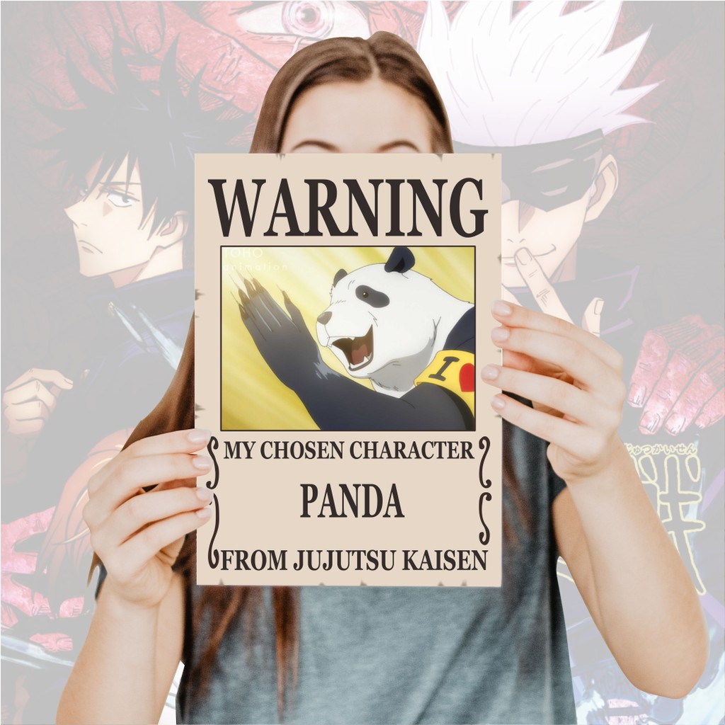 Poster Jujutsu Kaisen Warning Anime Itadori Yuji Fushiguro Megumi Gojo Satoru Sukuna- Size A4+-8 Panda