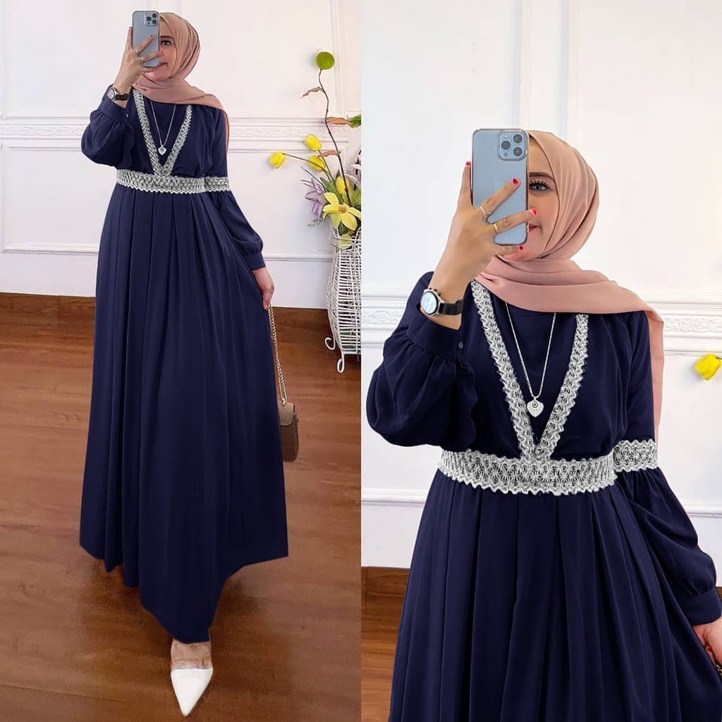 Gamis Terbaru 2022 Baju Lebaran Gamis Ceruty Babydoll Aplikasi Renda Dress Wanita Fashion Muslim Baju Gamis Jumbo